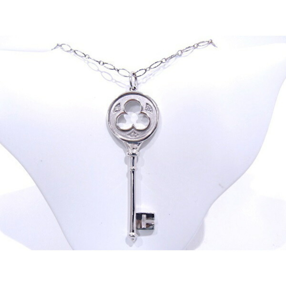 Tiffany Key Necklace Diamond Pendant White Gold Clover